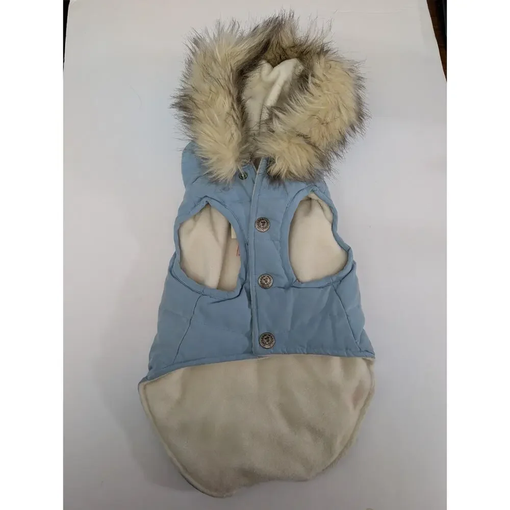 Canine Styles Dog Winter Coat Blue Puffer Insulated Jacket With Remove Hood